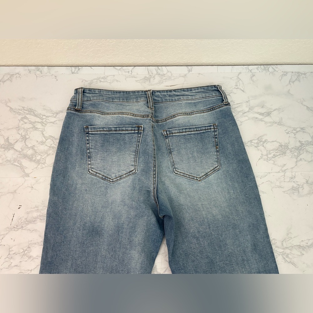 Fashion Nova Women Jeans 9 Blue Cotton Blend High Rise Distressed Regular Denim - Picture 4 of 5